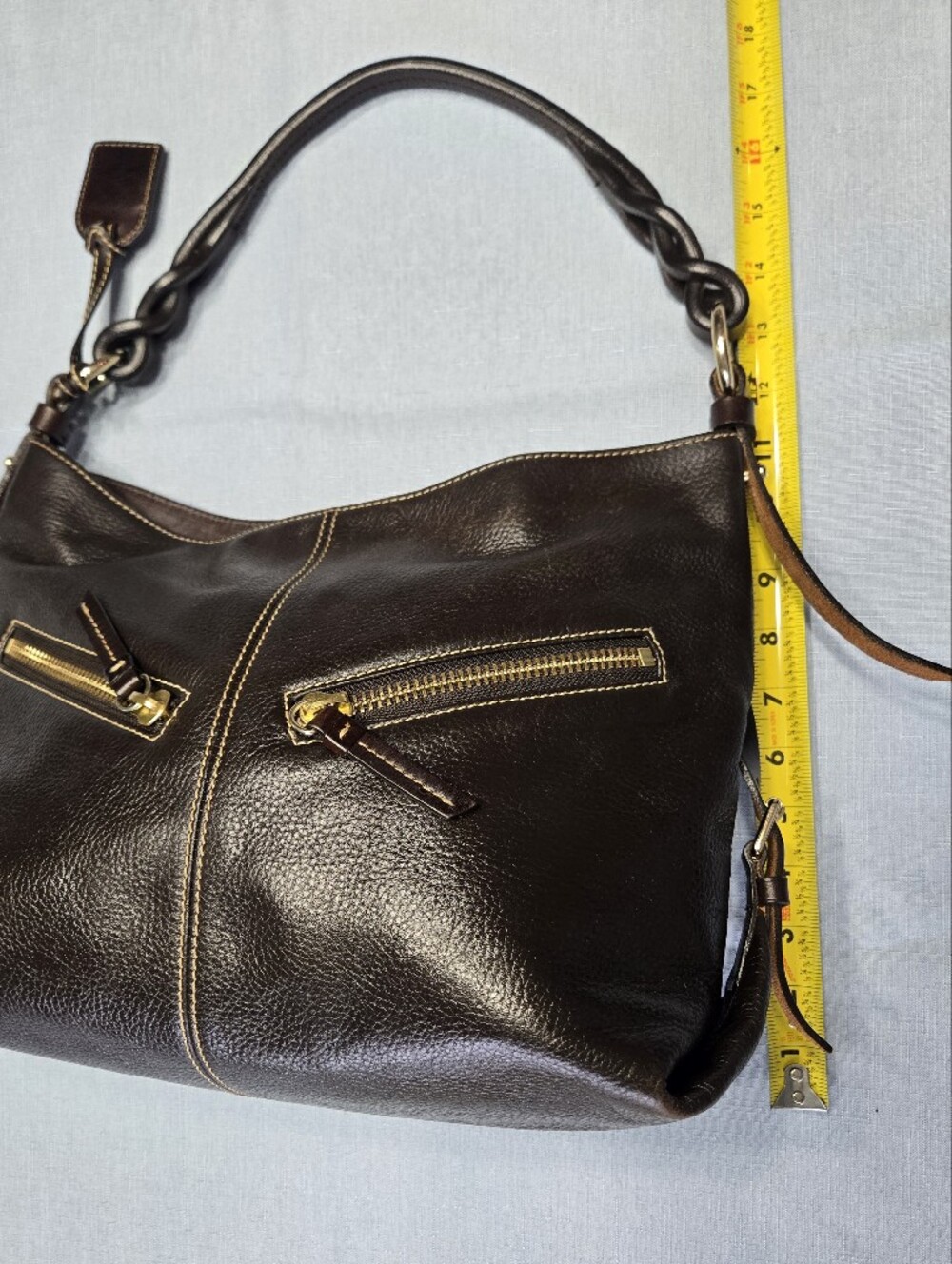 Dooney & Bourke Florentine Leather Hobo Shoulder Bag – Dark Brown Pebbled - Picture 4 of 17